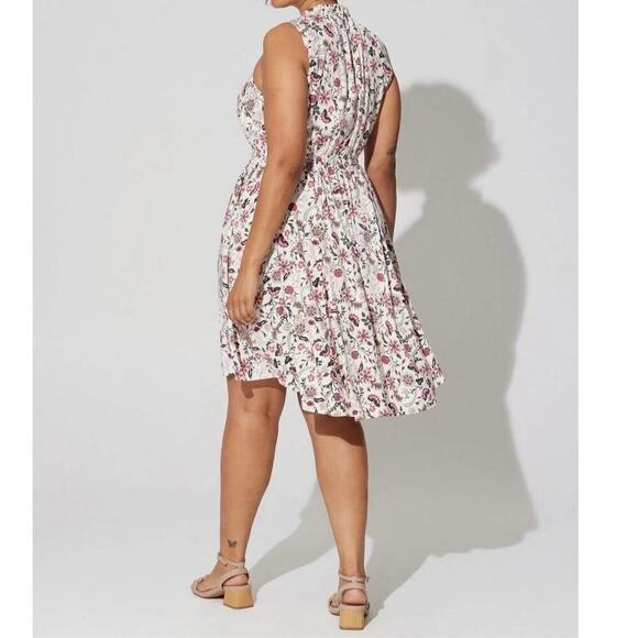 Torrid Challis Hi-Low Dress Size 5X Floral Sleeveless Pockets Pink White Stretch - Picture 2 of 7